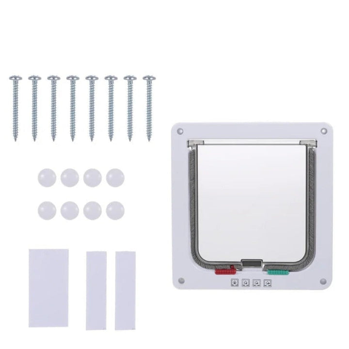 Multi-pet door for cats and dogs, featuring a secure and easy-to-use 4-way locking flap.