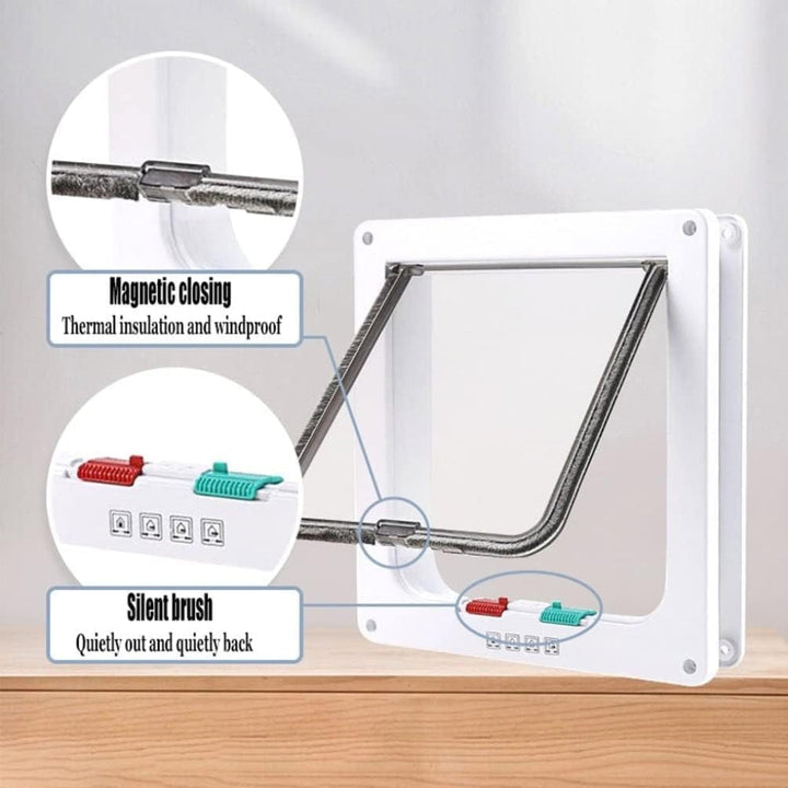 Durable pet door featuring a versatile 4-way locking system for dog and cat convenience.