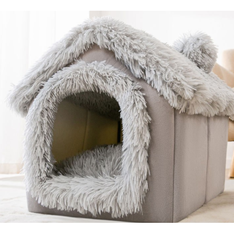 Plush pet bed, a soft dog cave for indoor comfort and warmth, easy to clean.