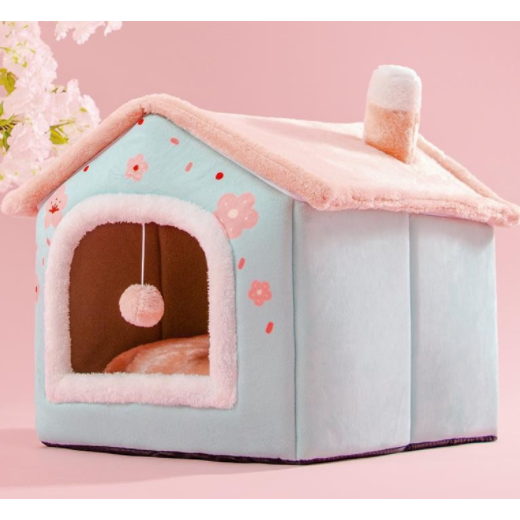 Cozy animal bed, a warm dog house with a washable, removable cushion for easy care.