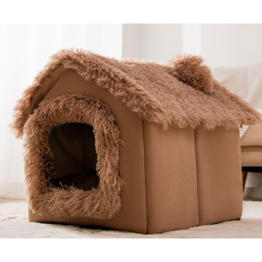Luxury pet house bed, a comfortable dog cave for indoor relaxation and sleep.