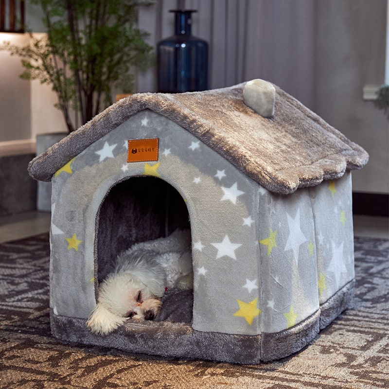 Warm dog cave bed, washable and enclosed, a luxurious pet retreat for ultimate comfort.