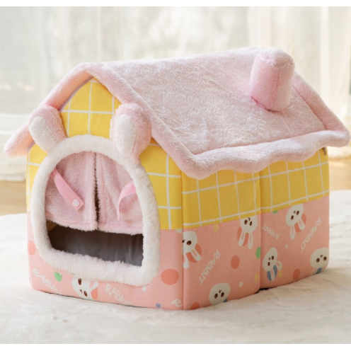 Soft dog house pet bed, a cozy animal retreat for warmth and secure sleep.