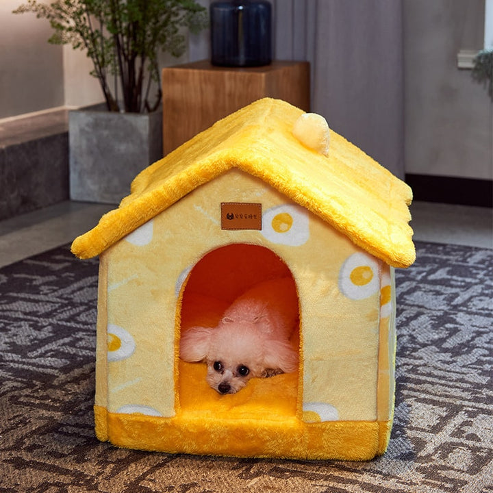 Cozy removable cushion dog bed, a warm pet house and cave for deep sleep.