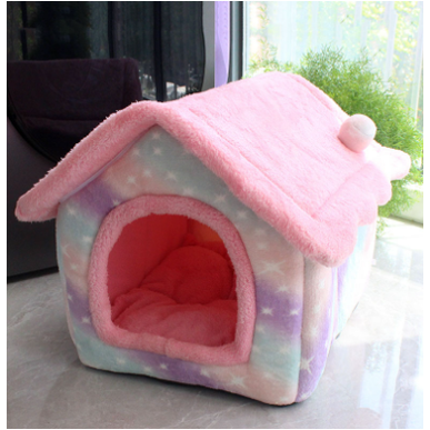 Plush dog bed & cave, cozy and enclosed, with a soft removable cushion for pets.