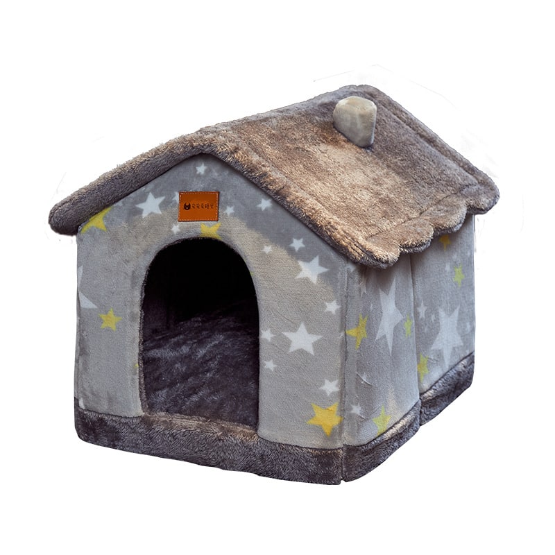 Enclosed dog bed house, plush and warm, ideal for small to medium indoor pets.