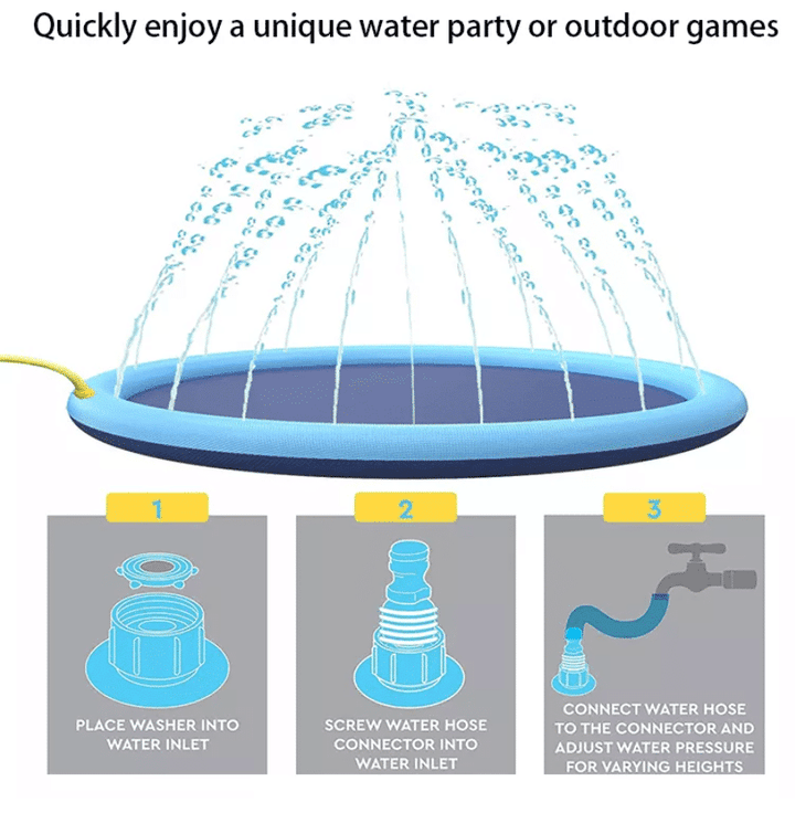 Durable dog sprinkler pool & splash pad for outdoor pet cooling. Summer water fun & play for all dog sizes.