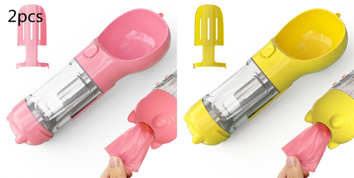 Leak-proof pet water dispenser for dogs, featuring a waste bag holder.