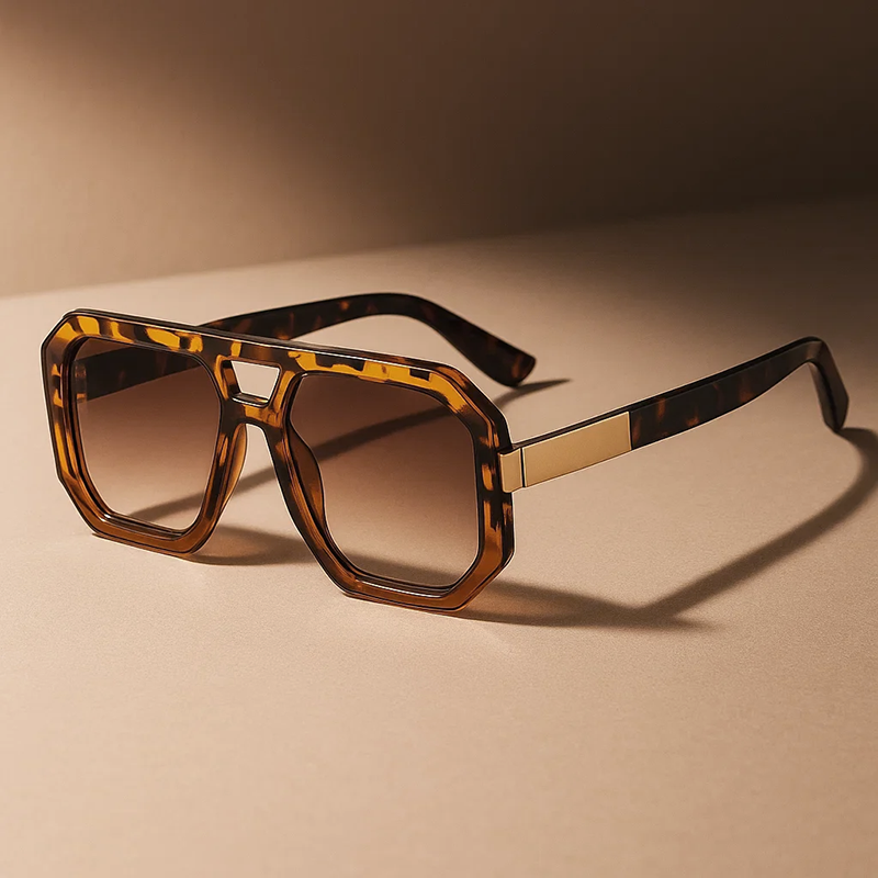 Fashionable unisex double bridge octagon sunglasses. Modern geometric shades, perfect everyday eyewear.