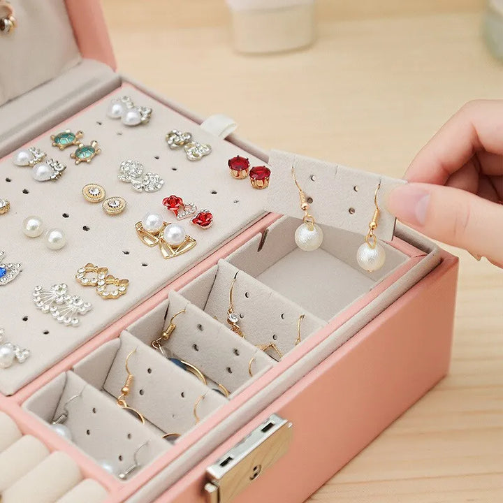 A gift for her: Deluxe double-layered leather jewelry organizer, ensuring elegant accessory storage.