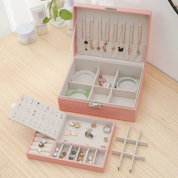 Beautiful double-layered leather jewelry box, a thoughtful gift for her to organize all her treasures.
