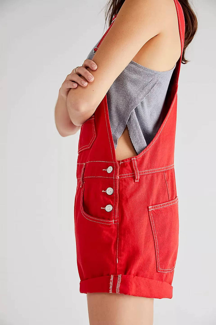Casual women's denim dungaree shorts romper, ideal for a relaxed yet stylish summer outfit.