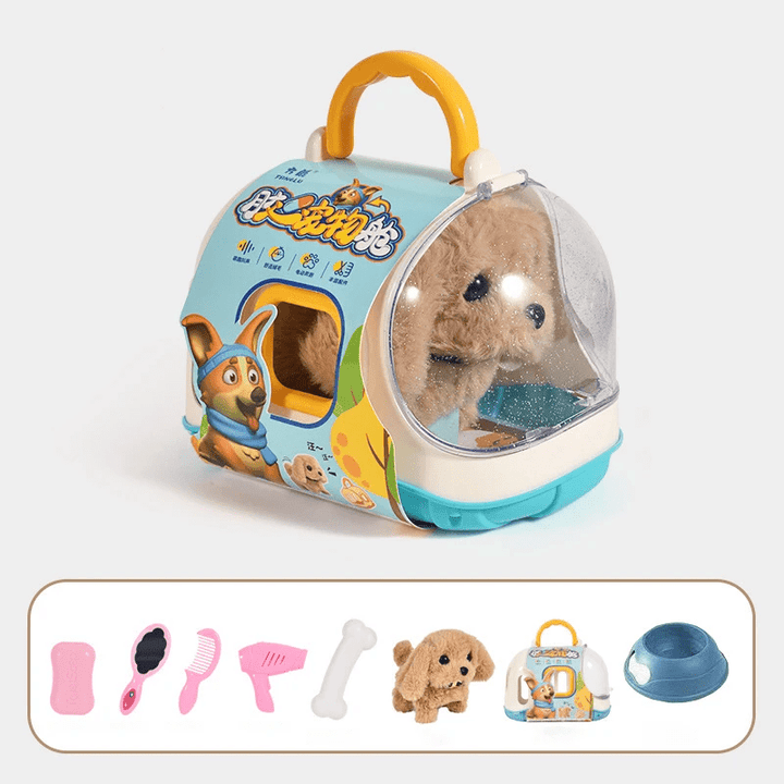 Children's interactive walking plush dog, a cuddly animal friend that encourages active play.