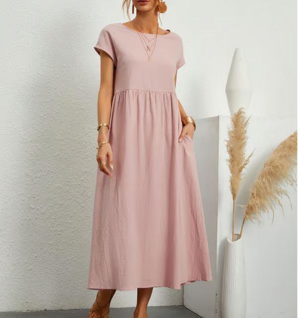 Breezy mid-length sleeveless A-line dress for women, ideal for spring & summer casual style.