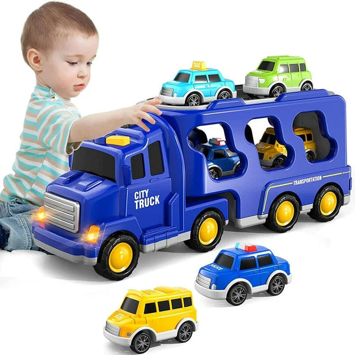 Engaging plastic toy van, a car carrier playset designed for toddlers & kids.