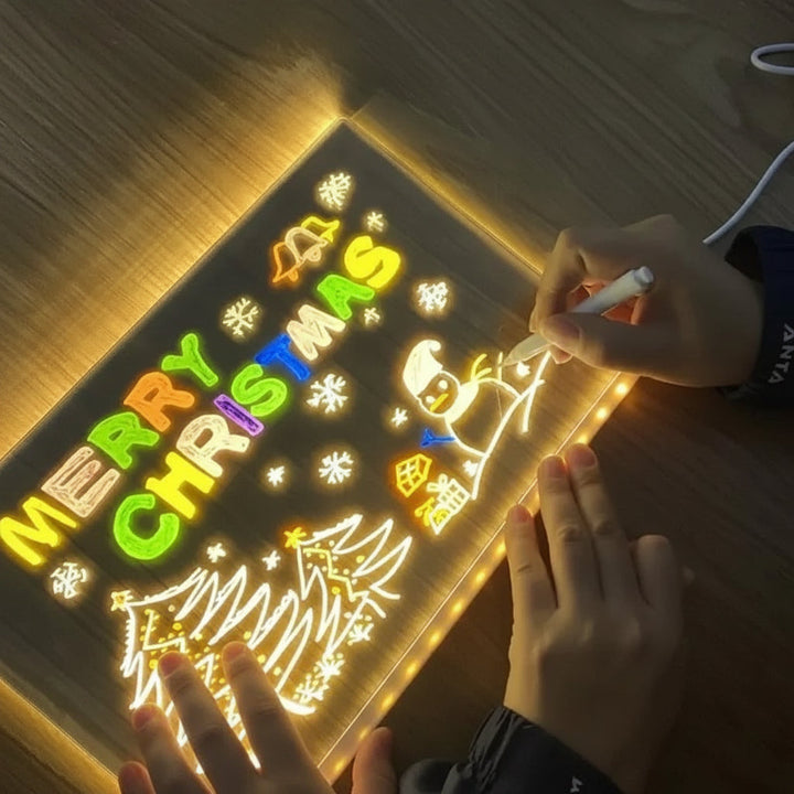 Child uses a Creative Drawing Light Board, an illuminated doodle pad for art activities & learning. Great gift.