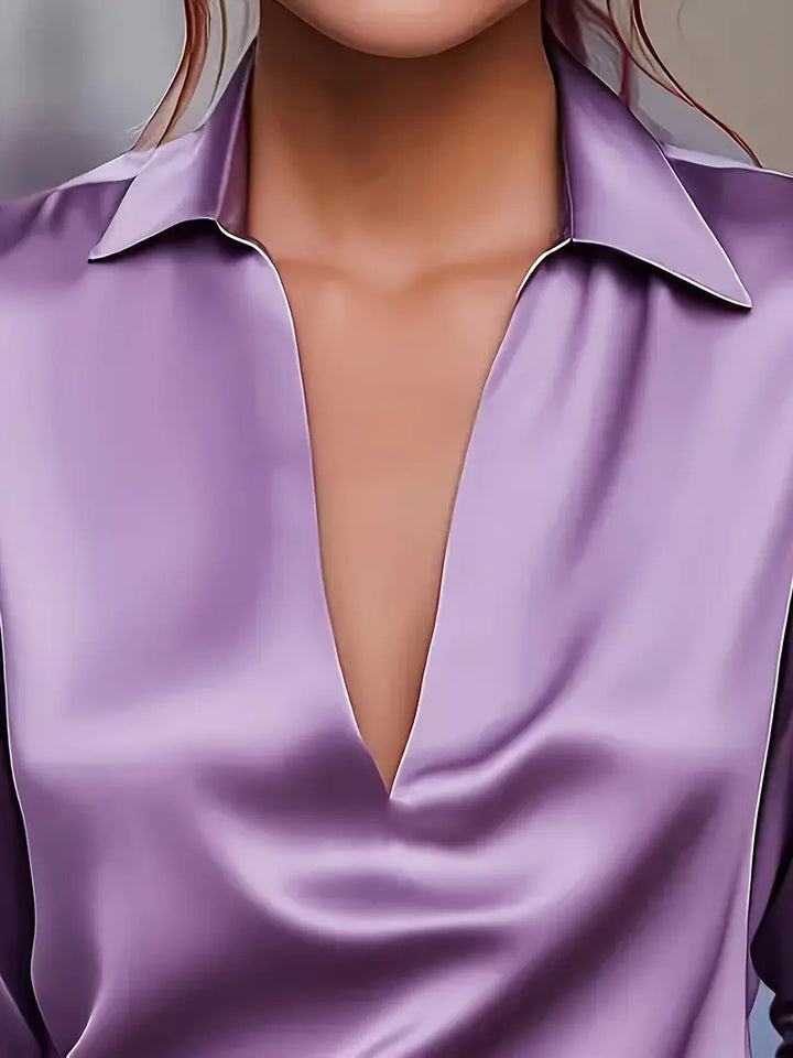 Premium women's V-neck blouse, flowing long sleeve top for versatile fashion.