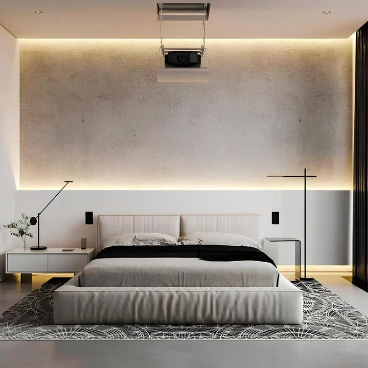 Warm white motion sensor LED strip light for cozy under cabinet lighting.