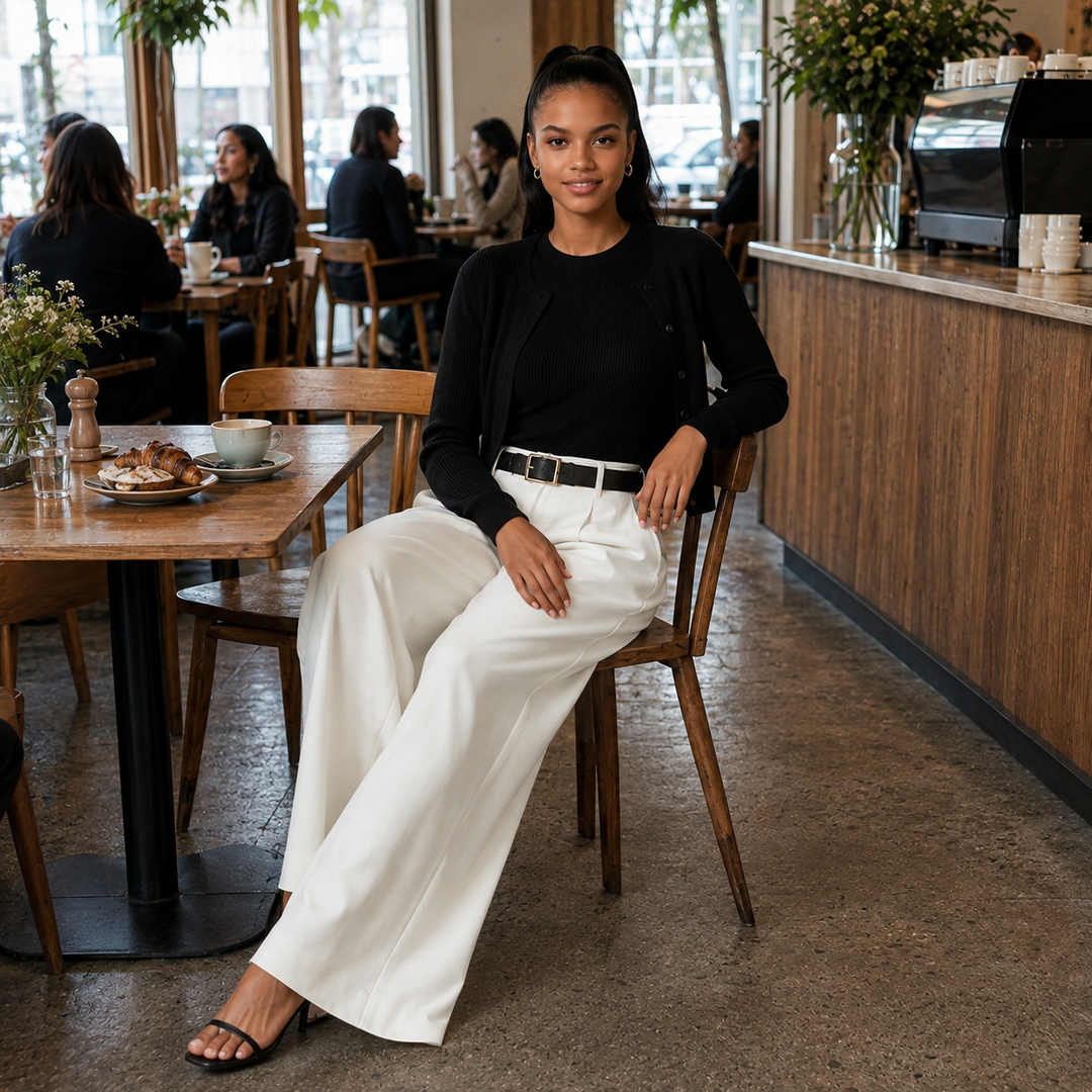 Stylish women's wide leg trousers with high waist. Perfect tailored pants for office and elegant looks.
