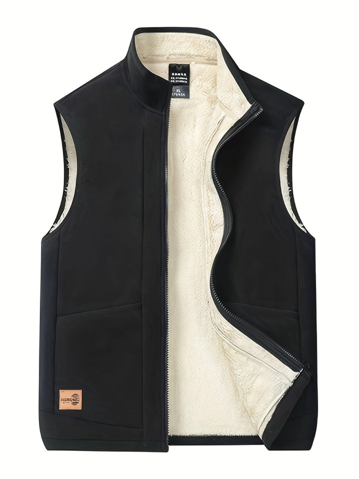 Warm unisex sleeveless puffer vest with soft fleece lining. Ideal casual outerwear for cold weather.