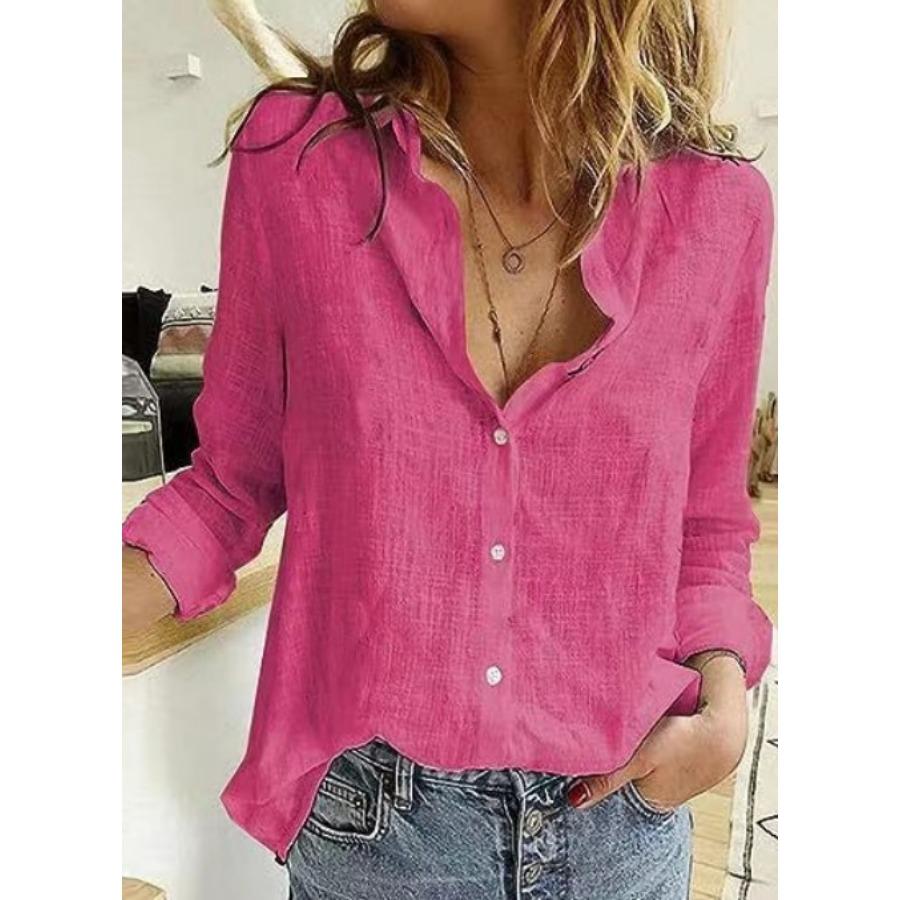 Pink women's long sleeve top. Flattering & comfortable casual shirt, versatile for everyday fashion.