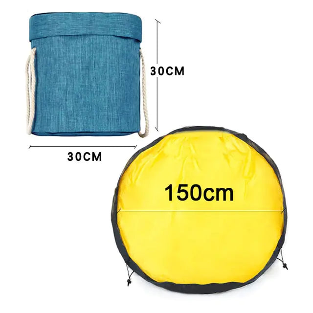 Large round play mat for toddlers, doubles as a convenient toy storage basket for quick tidying.