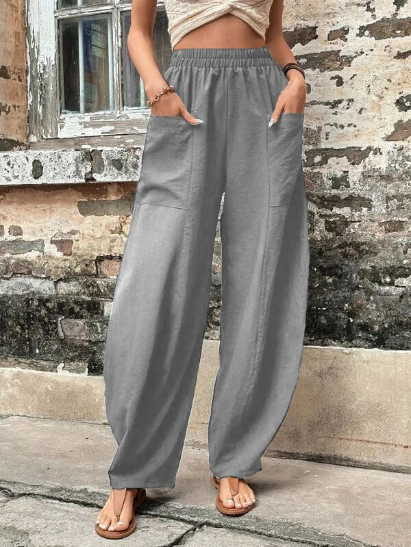 Everyday women's wide-leg palazzo pants with convenient pockets, ensuring comfort and easy style.