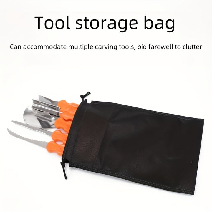 Showcase of all 7 professional tools in the ultimate pumpkin carving kit for autumn fun.