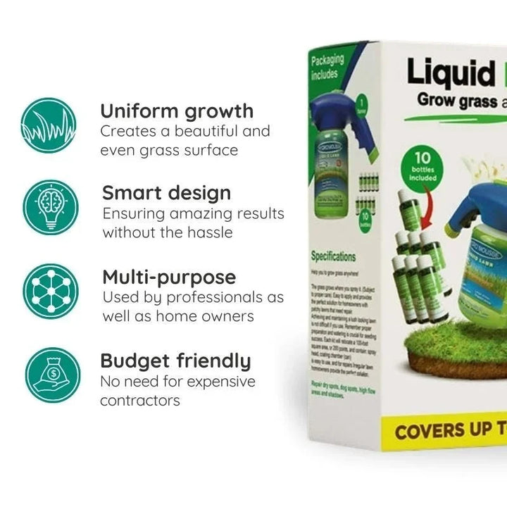 Premium eco-friendly liquid lawn seed spray for vibrant grass and enhanced outdoor living spaces. Garden solution.