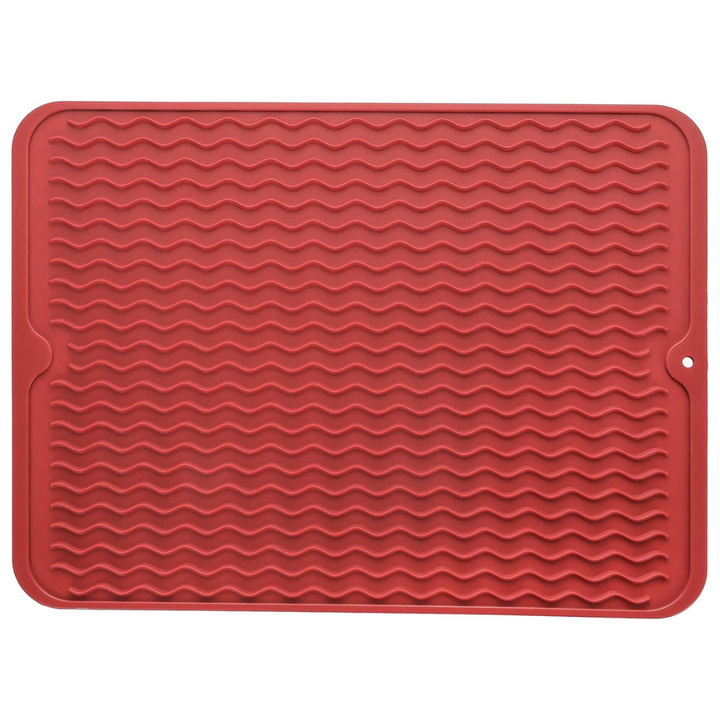 Flexible silicone drying mat, easy to roll and store, perfect for small kitchens and dish drying needs.