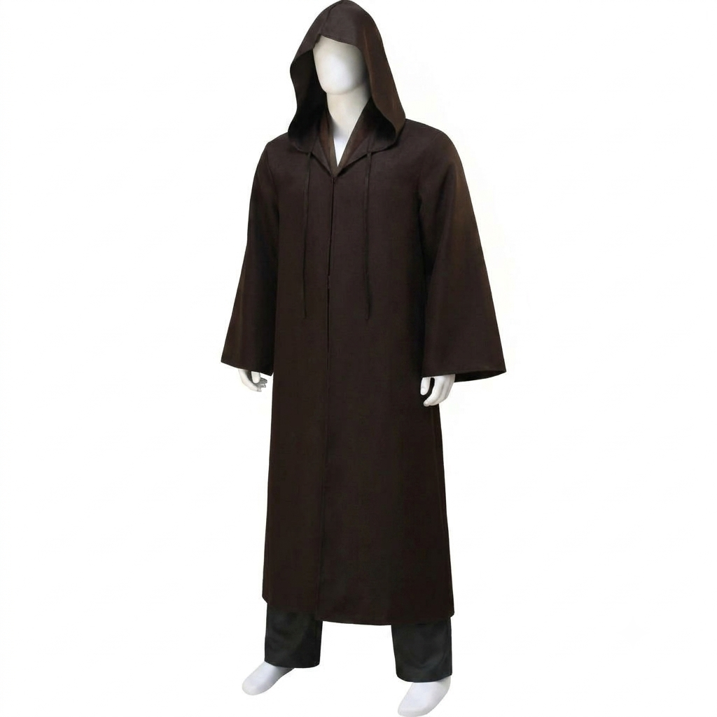 Dark hooded medieval fantasy robe costume for men, ideal for Halloween, comic cons, or dress-up parties.