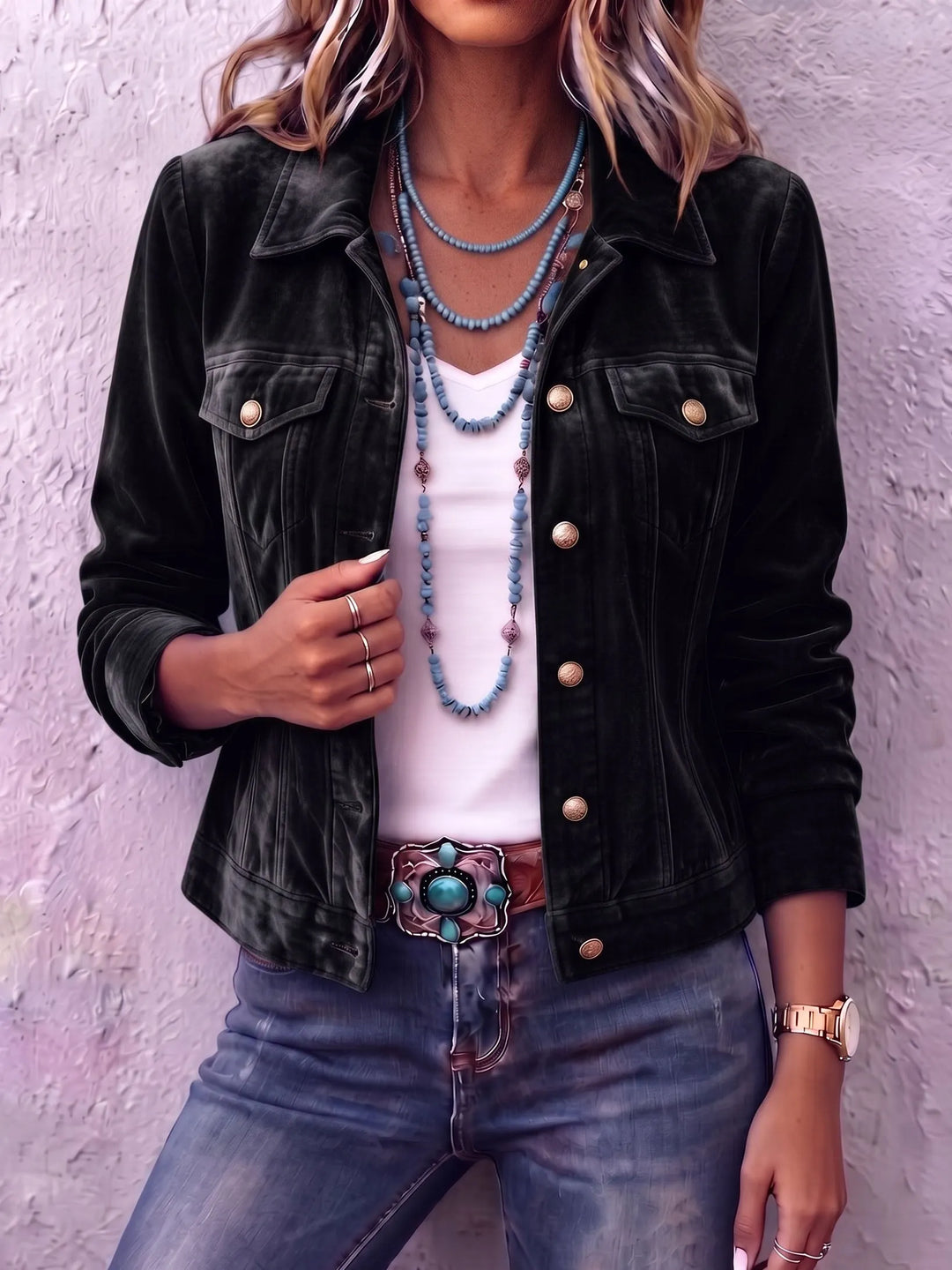 Pink women's stylish button-down jacket, a fashionable piece for casual wear.