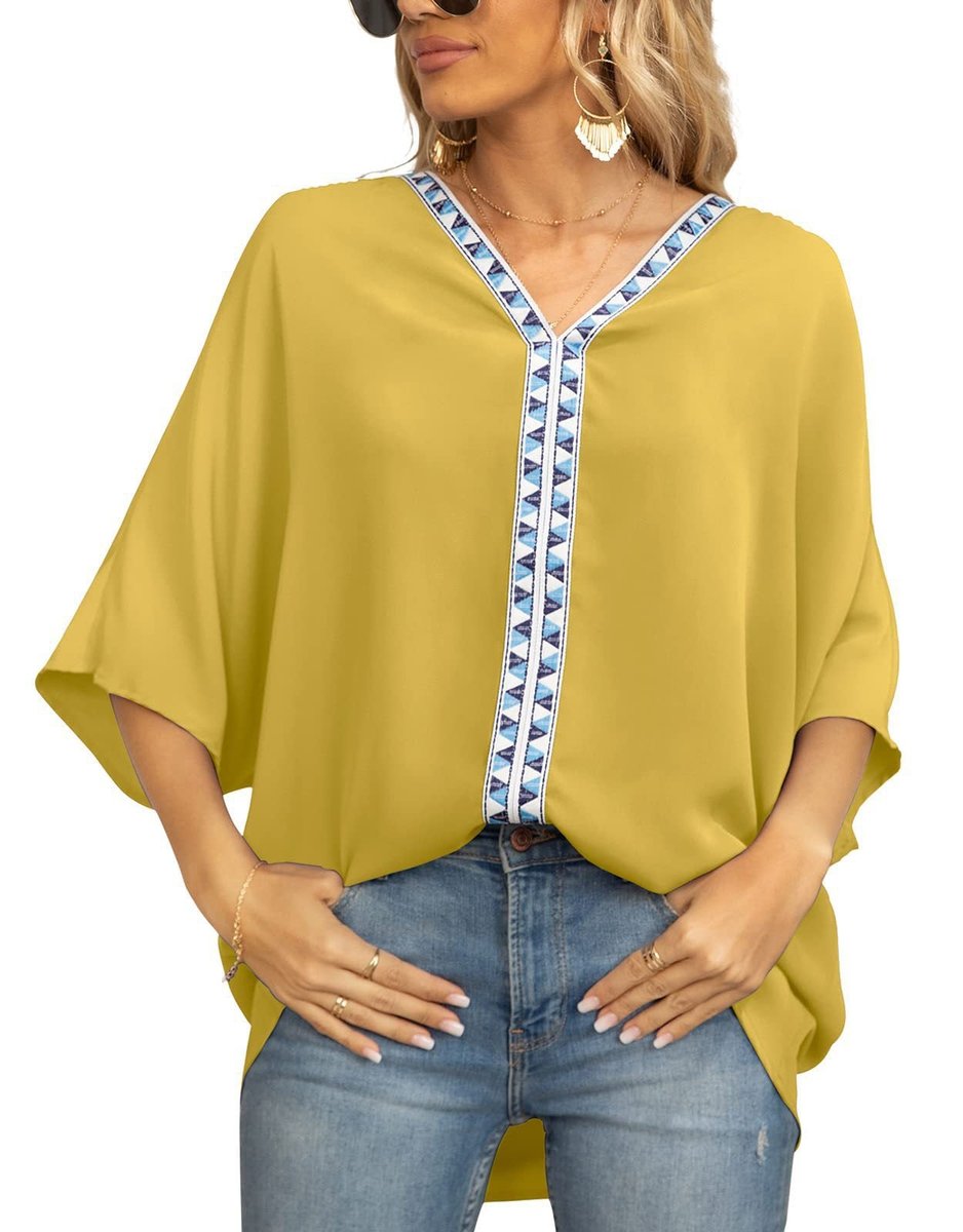 Comfortable women's embroidered boho tunic top, ideal for spring & summer casual fashion.