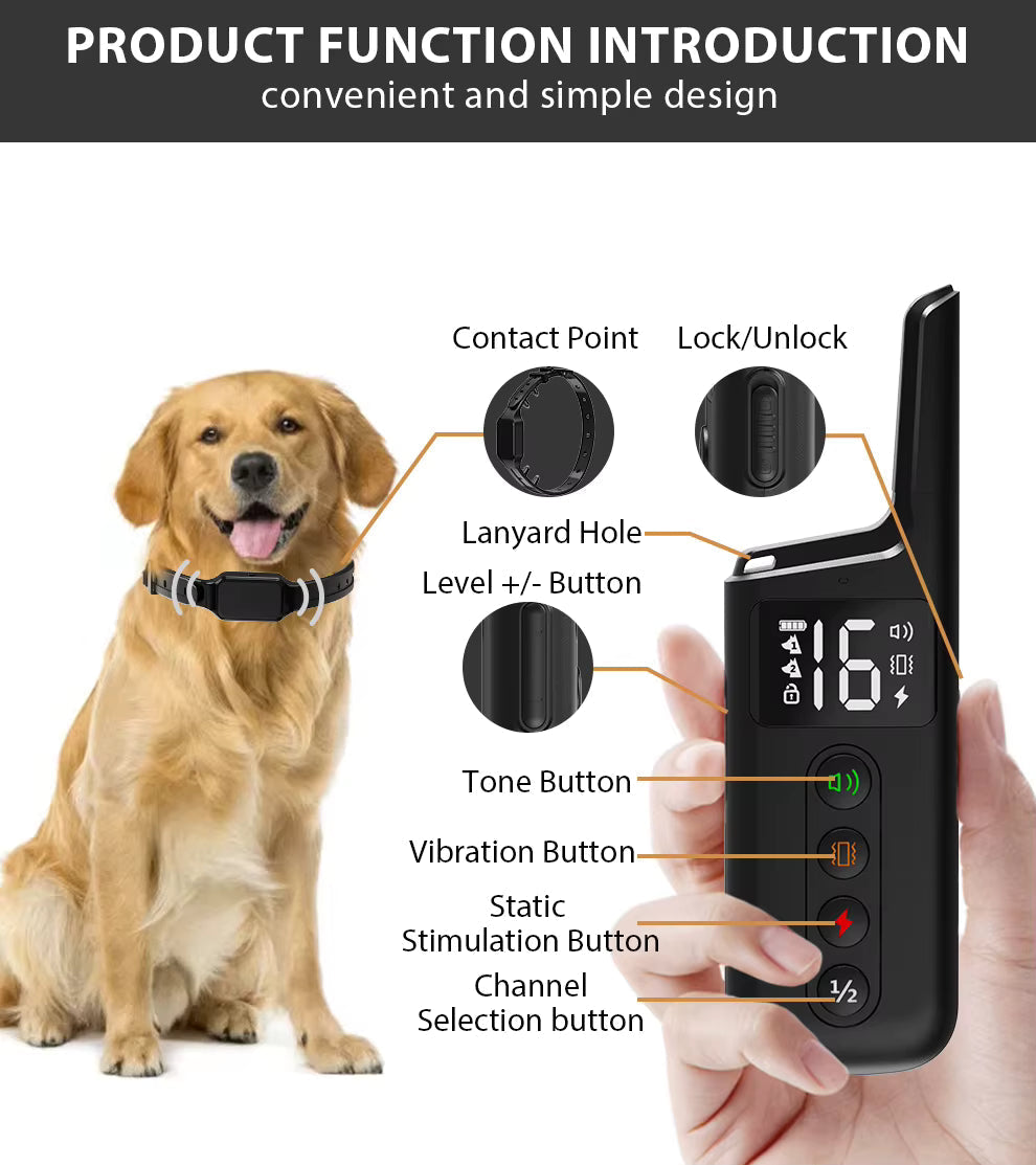 Waterproof dog shock collar with 1640ft remote for effective anti-bark & behavior correction. Pet supplies.