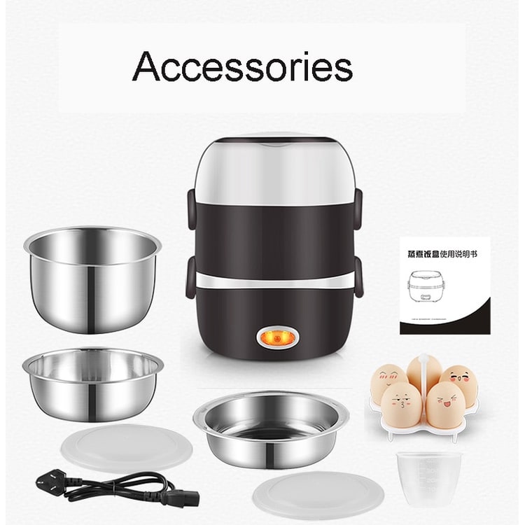 Portable heated lunch box, ideal for work or school lunches. Stainless steel bowls ensure warm, ready-to-eat meals.