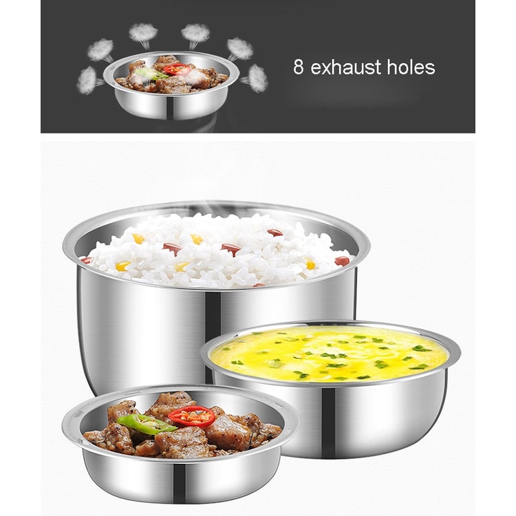 Electric food warmer lunch box with durable stainless steel bowls. Perfect for convenient, heated meal prep anywhere.