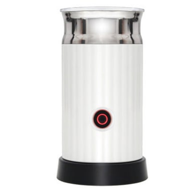 Compact electric milk frother and heater on a kitchen counter, enhancing home barista experience with perfect foam.