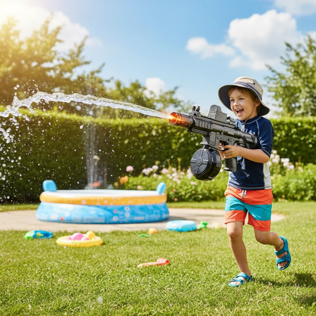 Fun kids electric water gun, a must-have outdoor toy for summer water battles and adventures.