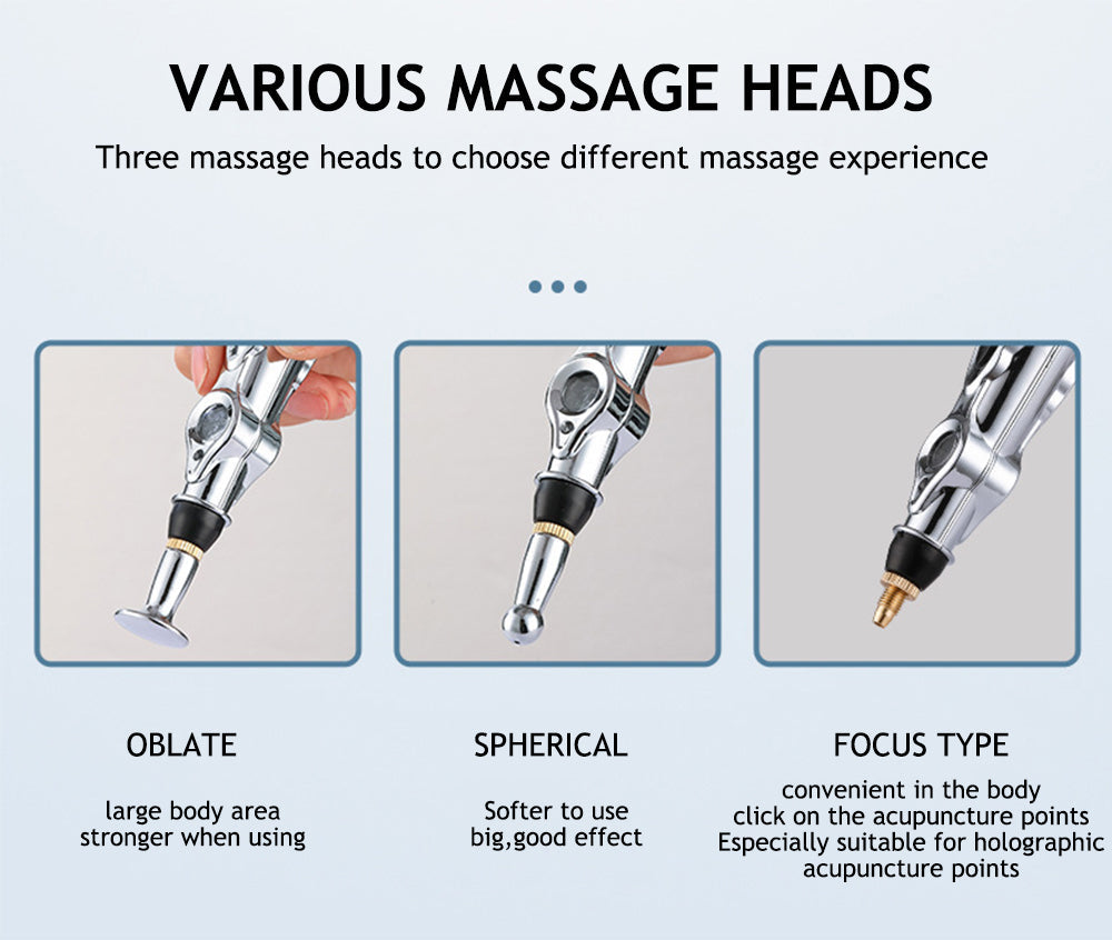 Compact electronic massage pen, a perfect stress reducer and body relaxer.