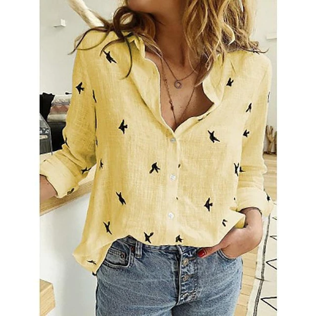 Elegant women's long sleeve button-down blouse, perfect for sophisticated office or casual ensembles.