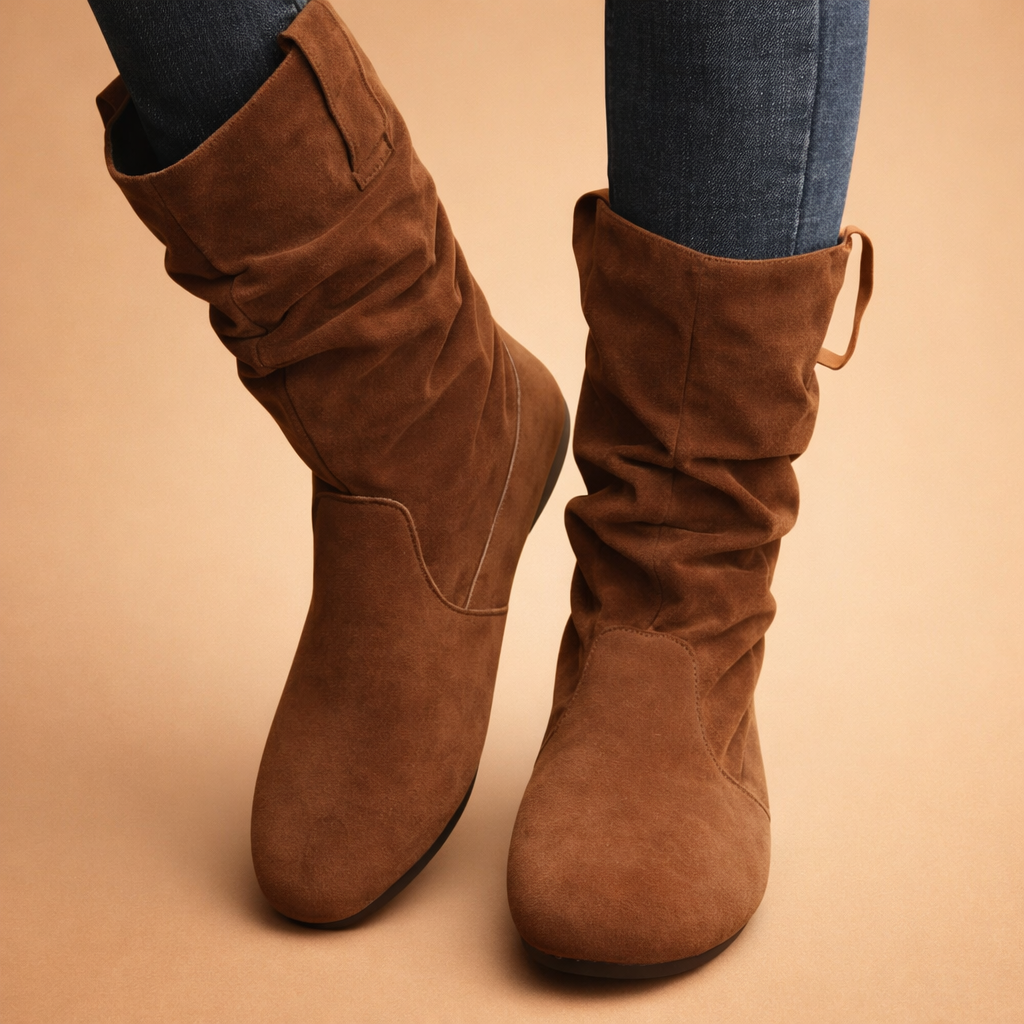 Stylish women's brown slouch ankle boots, offering effortless comfort and a fashionable look for daily wear.