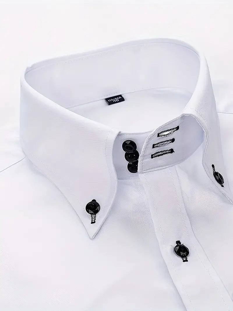 Essential men's long sleeve button-up dress shirt, a staple for formal wear and professional wardrobes.