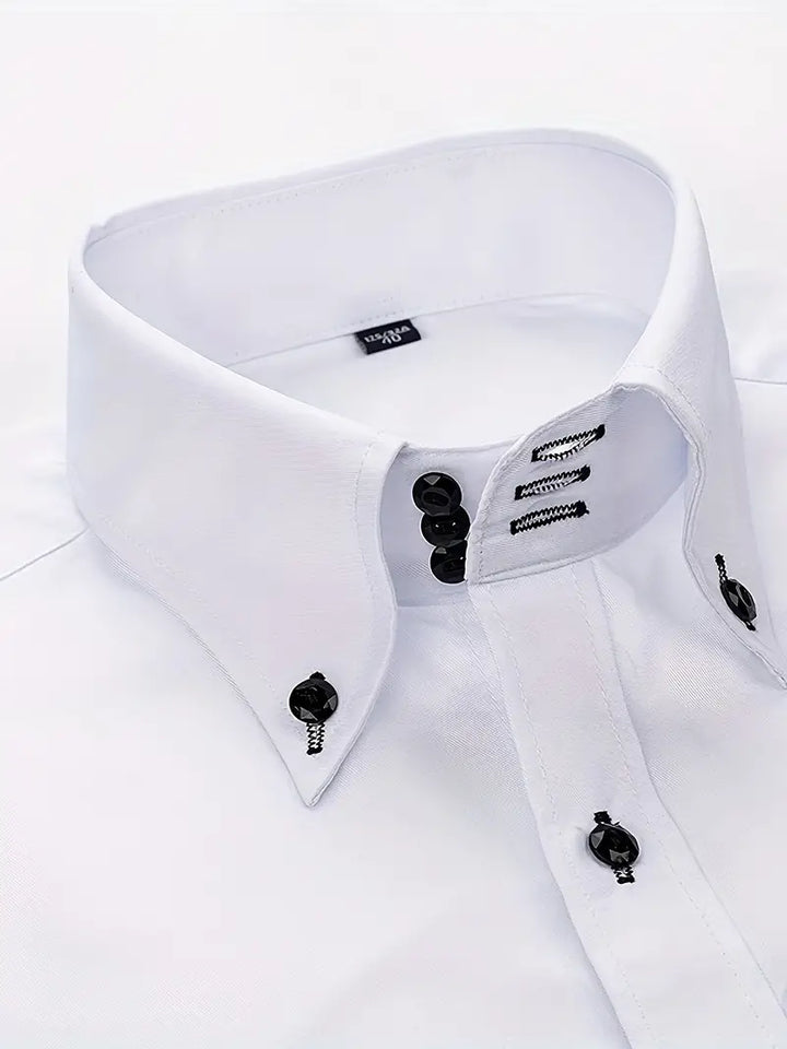 Essential men's long sleeve button-up dress shirt, a staple for formal wear and professional wardrobes.