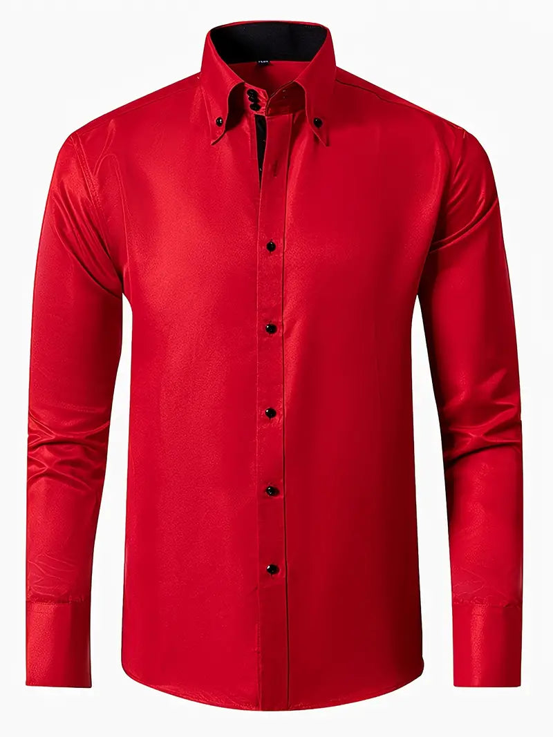 Crisp men's formal dress shirt with classic button-up front, ideal for professional and business events.