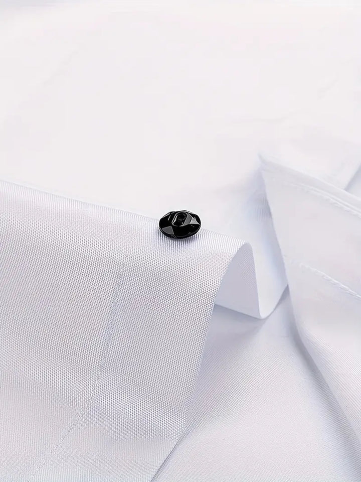 Classic men's formal dress shirt featuring a button-up front, ideal for business and professional attire.
