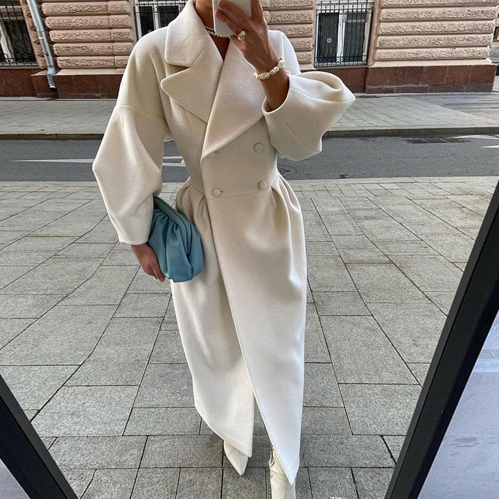 Women's classic long coat, double-breasted and warm, perfect for sophisticated winter style.