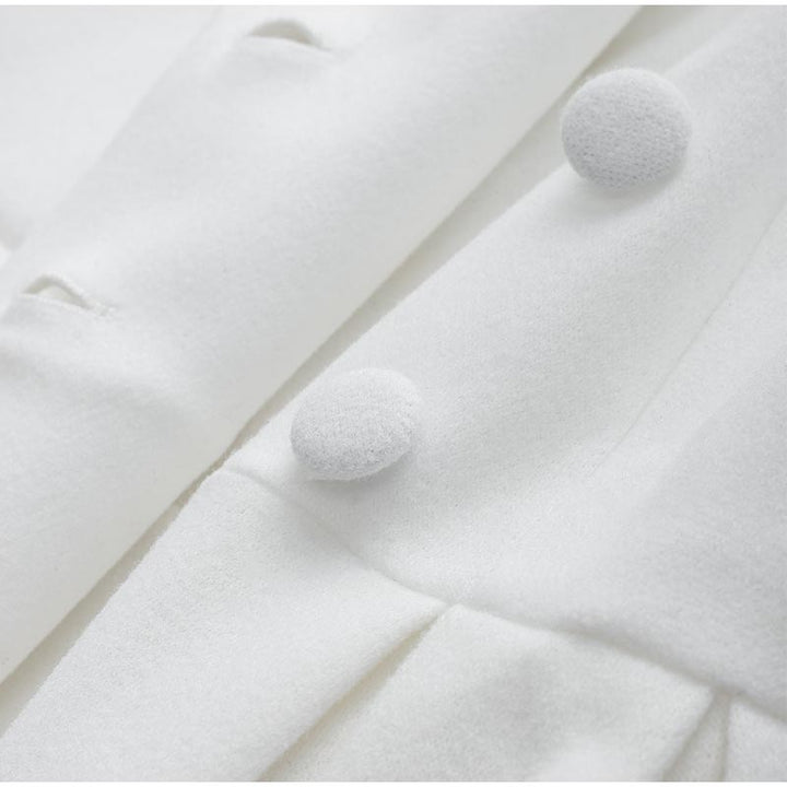 Elegant women's long double-breasted winter coat, a warm and stylish fashion piece.