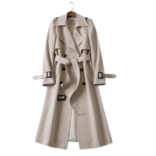 Long women's double-breasted trench coat, classic and elegant, suitable for all seasons.