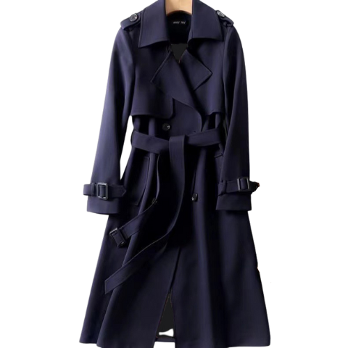 Versatile women's elegant double-breasted trench coat, a timeless piece for any fashion look.