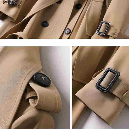 Lightweight women's trench coat, an elegant double-breasted jacket for versatile fashion.